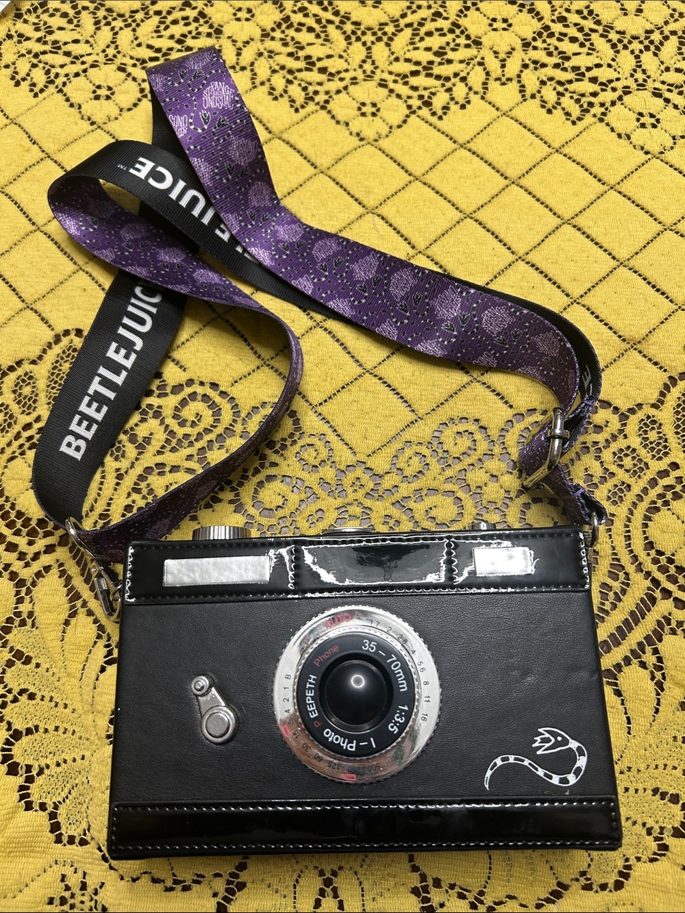 Beetlejuice Novelty Camera Crossbody Bag with Beetlejuice Strap